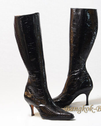 Python Leather Knee High Boot, Black