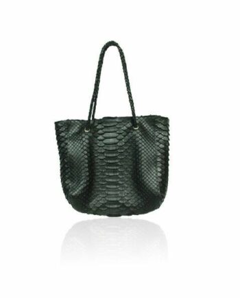Python Leather Shopping Bag, Black