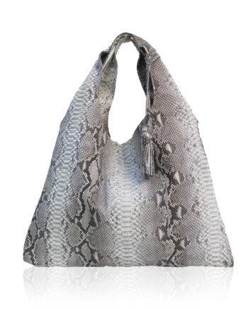 Python Leather Tote Bag, Natural
