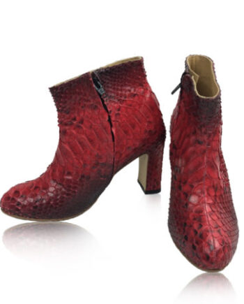 Python Leather Zipper Ankle Boot, Red