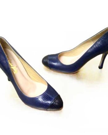 Sea Snake Leather Pump Shoes Navy Blue