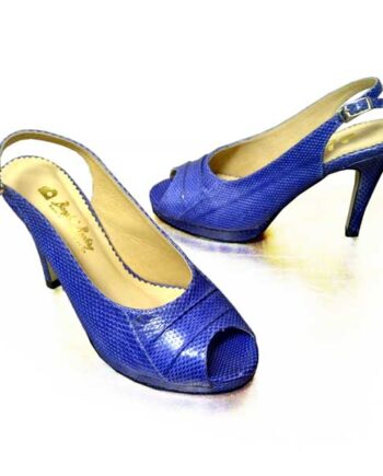 Water Snake Leather Ankle Strap Pump Shoes Blue