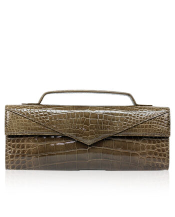 Crocodile Clutch Bag GORNER, Shiny Brown