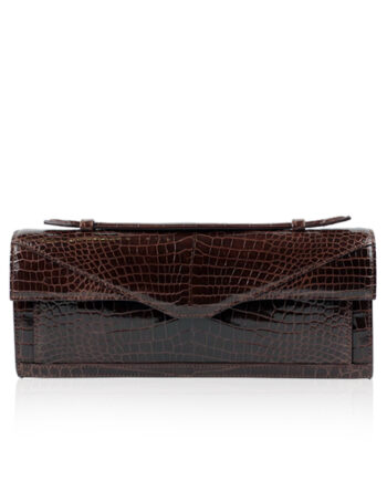 FURI Crocodile Skin Clutch Bag, Shiny Brown, 30 cm