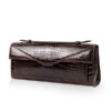 FURI Crocodile Skin Clutch Bag, Shiny Brown, 30 cm