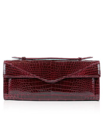 FURI Crocodile Skin Clutch Bag, Shiny Burgundy, 30 cm