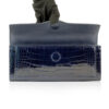 FURI Crocodile Skin Clutch Bag, Shiny Dark Blue, 30 cm