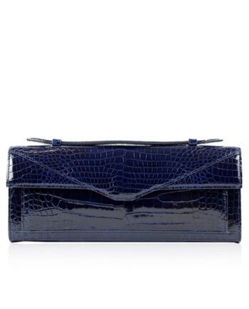 FURI Crocodile Skin Clutch Bag, Shiny Dark Blue, 30 cm