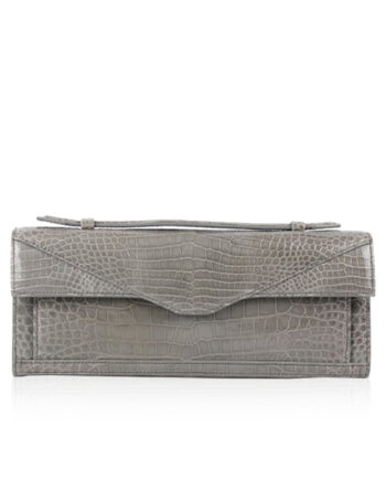 FURI Crocodile Skin Clutch Bag, Shiny Grey, 30 cm