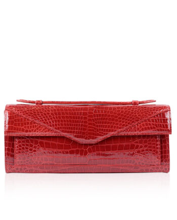 FURI Crocodile Skin Clutch Bag, Shiny Red, 30 cm