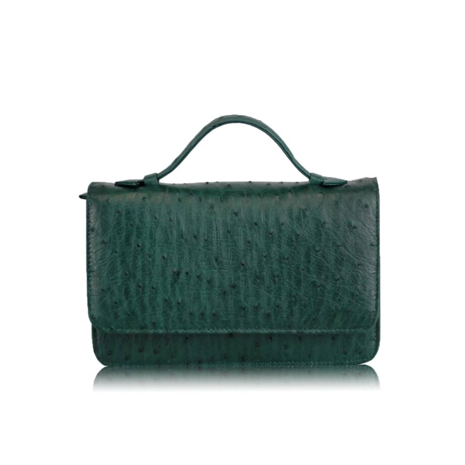 Barzaar Top Handle Green Ostrich Leather Clutch Bag