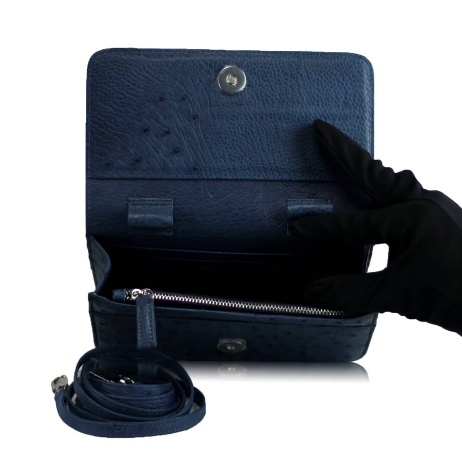 Barzaar Top Handle Navy Blue Ostrich Leather Clutch Bag