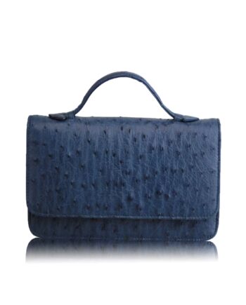 Barzaar Top Handle Navy Blue Ostrich Leather Clutch Bag