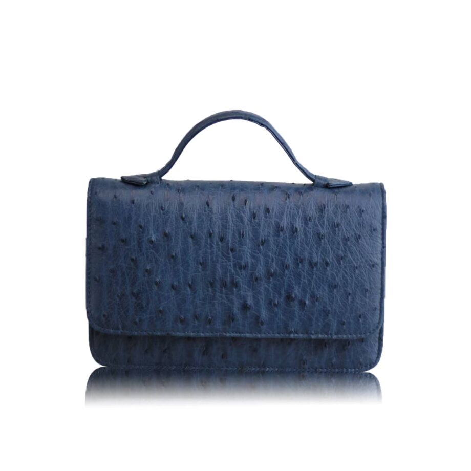 Barzaar Top Handle Navy Blue Ostrich Leather Clutch Bag