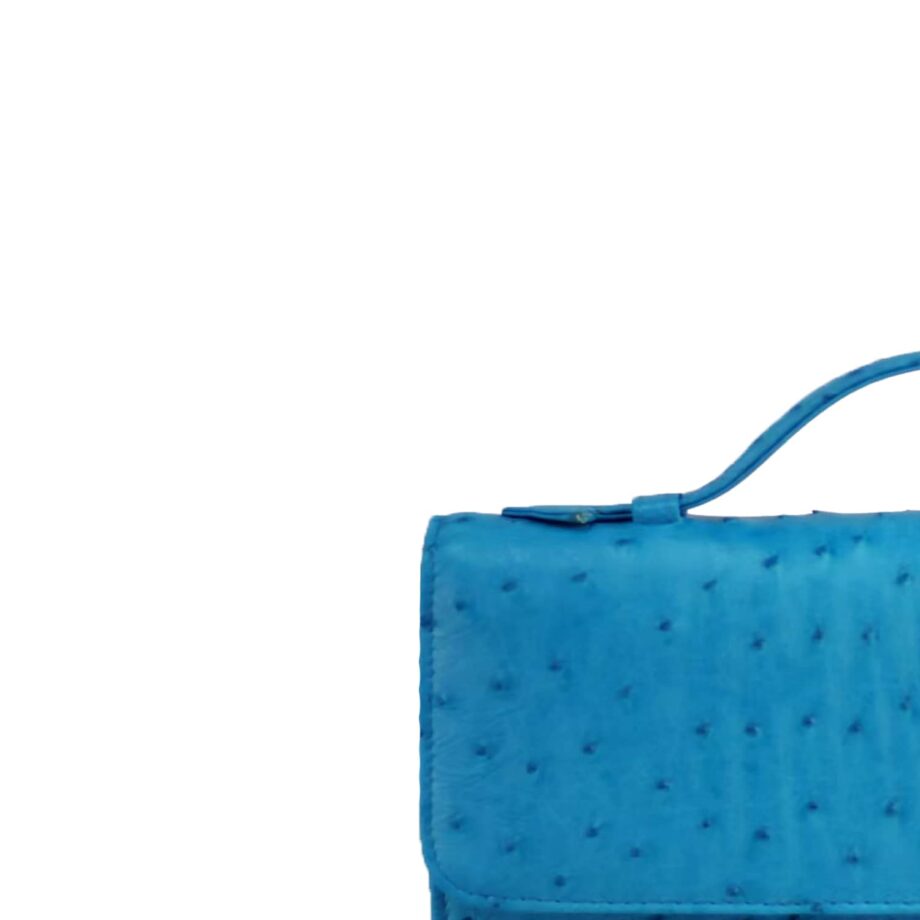 Barzaar Top Handle Turquoise Ostrich Leather Clutch Bag