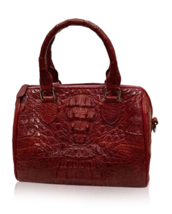 Crocodile Hornback Leather Handbag PILLODY, Burgundy, Size 23 cm
