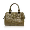 Crocodile Hornback Leather Handbag PILLODY, Olive Green , Size 23 cm