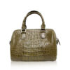 Crocodile Hornback Leather Handbag PILLODY, Olive Green , Size 23 cm