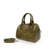 Crocodile Hornback Leather Handbag PILLODY, Olive Green , Size 23 cm