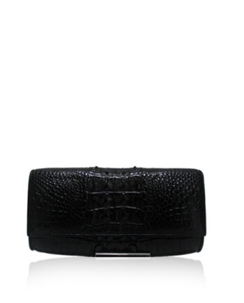 Crocodile Leather Clutch Bag, LUANA, Black, Size 25 cm
