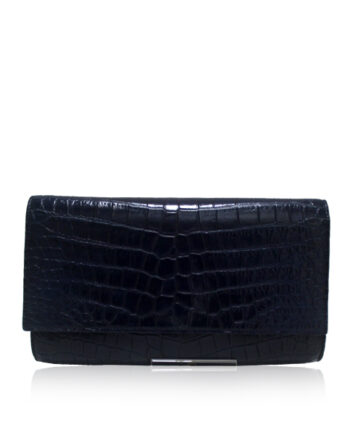 Crocodile Leather Clutch Bag, LUANA, Black, Size 28 cm
