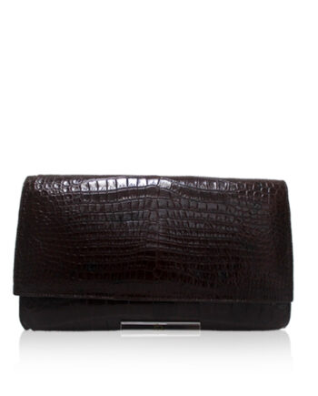 Crocodile Leather Clutch Bag, LUANA, Brown, Size 28 cm
