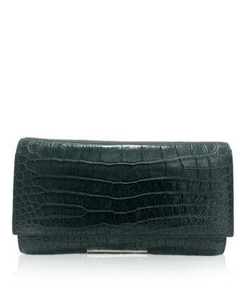 Crocodile Leather Clutch Bag, LUANA, Dark Green, Size 28 cm