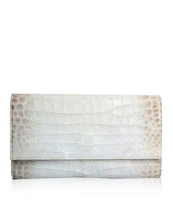 Crocodile Leather Clutch Bag, LUANA, White Himalayan, Size 28 cm