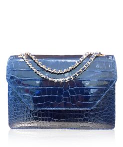 Crocodile Leather Sling Bag DIAMOND, Shiny Navy Blue, Size 25