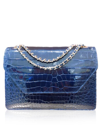 Crocodile Leather Sling Bag DIAMOND, Shiny Navy Blue, Size 25