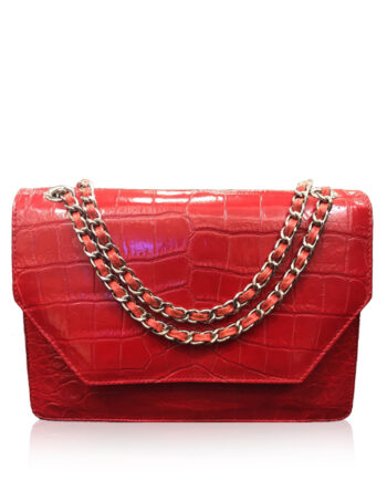 Crocodile Leather Sling Bag DIAMOND, Matte Red, Size 25