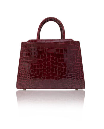 "ELLIE" Crocodile Leather Handbag, Shiny Burgundy, Size 25