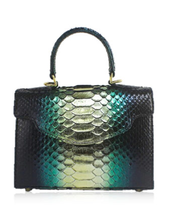 MARYAS Python Belly Leather Handbag, Metalic Green, Size 21