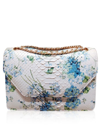Python Leather Sling Bag DIAMOND, White Flower Blue, Size 25