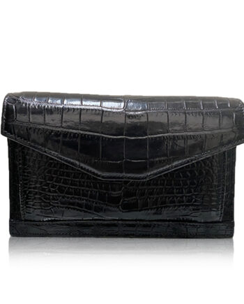 BABY CERVIN Crocodile Leather Sling Bag, Matte Black, 20