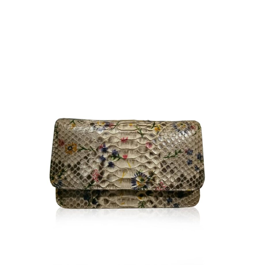 BARZAAR Python Belly Leather Clutch Bag, Shiny Natural Flower, Size20