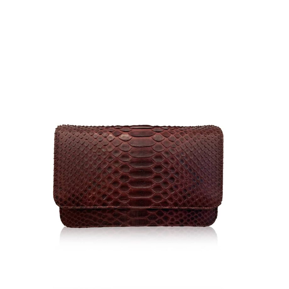 Barzaar Matte Burgundy Python Leather Clutch Bag