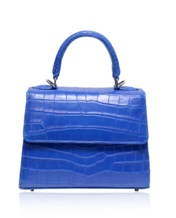Goldmas Crocodile Leather Handbag, Matte Blue Jean, Size 21