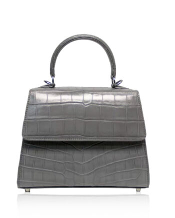 Goldmas Crocodile Leather Handbag, Matte Grey, Size 21