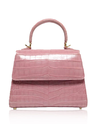 Goldmas Crocodile Leather Handbag, Matte Light Pink, Size 21