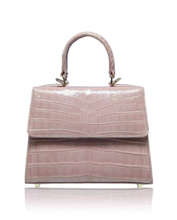 Goldmas Crocodile Leather Handbag, Shiny Cream Pink, Size 21