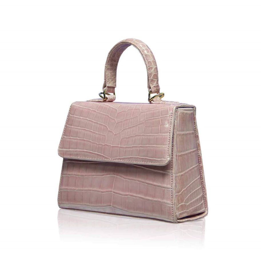 Goldmas Crocodile Leather Handbag, Shiny Cream Pink, Size 21