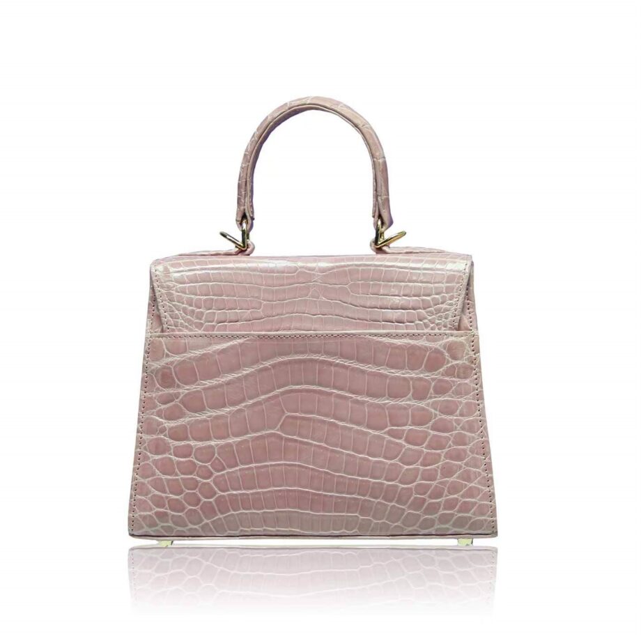 Goldmas Crocodile Leather Handbag, Shiny Cream Pink, Size 21