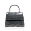 Goldmas Crocodile Leather Handbag, Shiny Dark Grey, Size 21