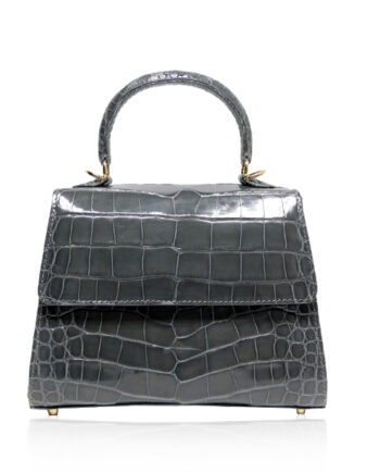 Goldmas Crocodile Leather Handbag, Shiny Dark Grey, Size 21
