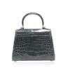 Goldmas Crocodile Leather Handbag, Shiny Dark Grey, Size 21