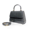 Goldmas Crocodile Leather Handbag, Shiny Dark Grey, Size 21