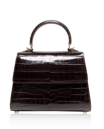 Goldmas Crocodile Leather Handbag, Shiny Gold Brown, Size 21
