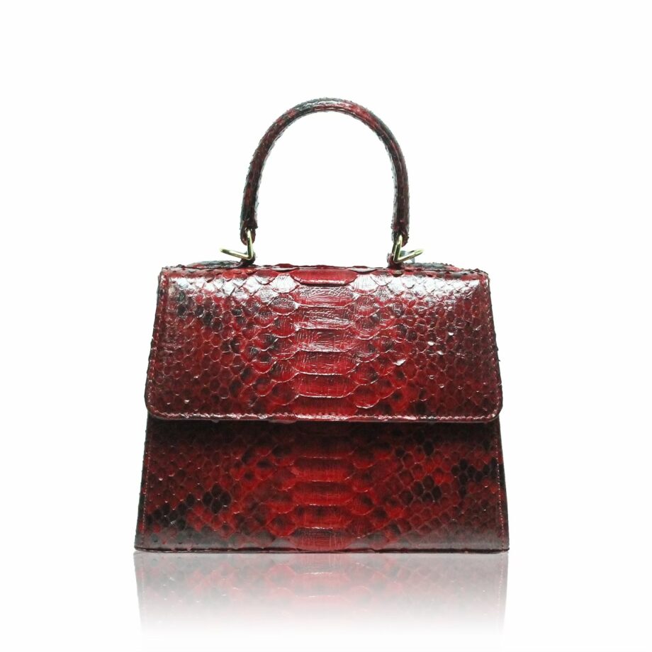 Goldmas Python Leather Handbag, Shiny Red & Black, Size 21
