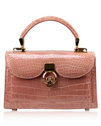 MONARCH Crocodile Skin Handbag, Shiny Cream Pink, Size 21